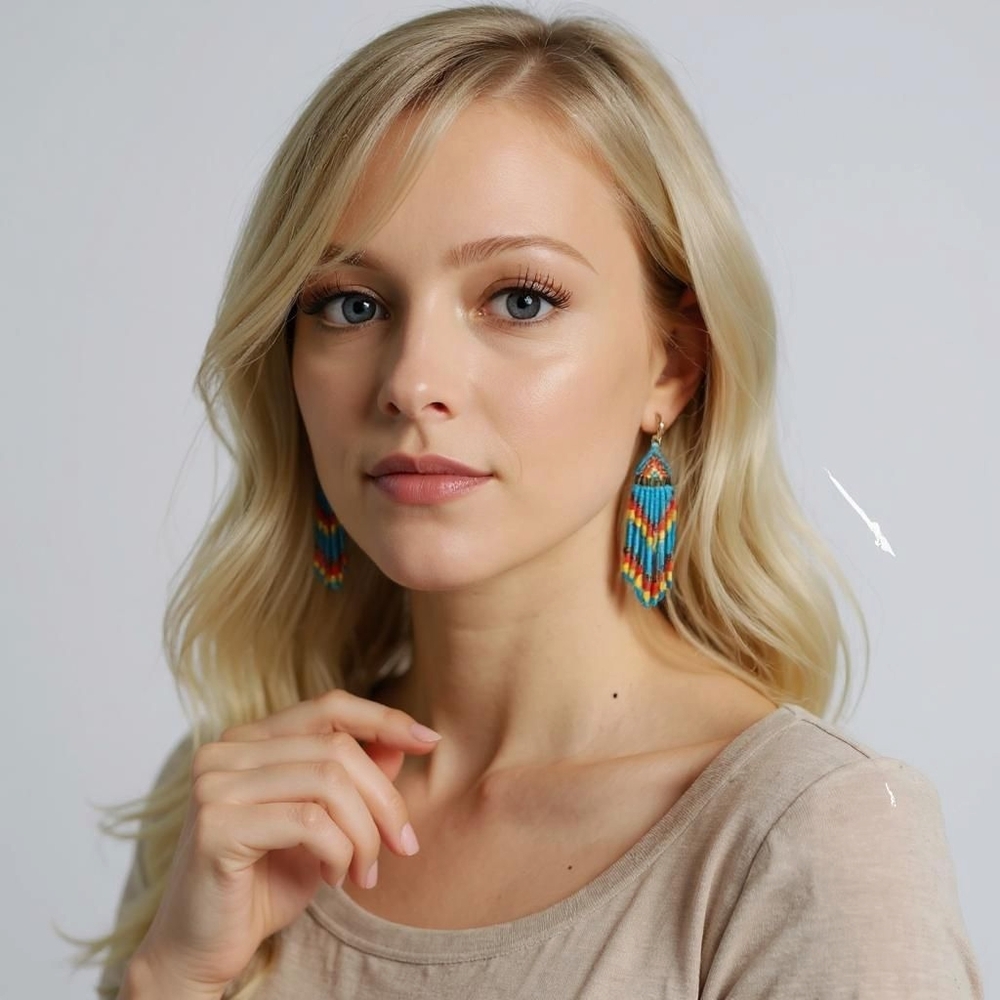 Beaded Southwestern Style Fringe Earrings - Picture 3 of 3